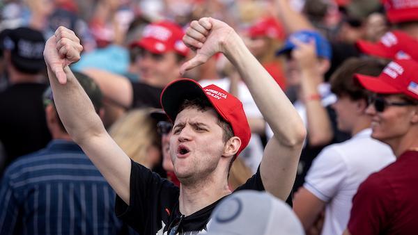 Image screenshot from PBS Wisconsin: Trump supporters at a rally
