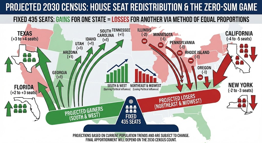 Big Blue States Lose. Red States Win. The 2030 Reapportionment Earthquake.
